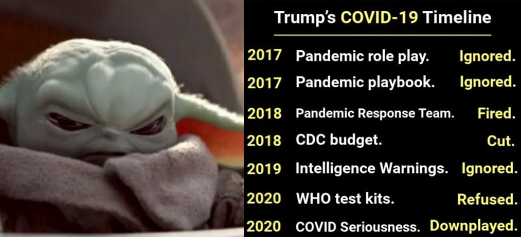 This meme features a screenshot of a Twitter thread from Donald Trump's account, which is now a "read-only" account due to permanent suspension. The text "In 2020" appears above a table with a list of events that occurred in 2020, with each event marked as "—" (not completed).